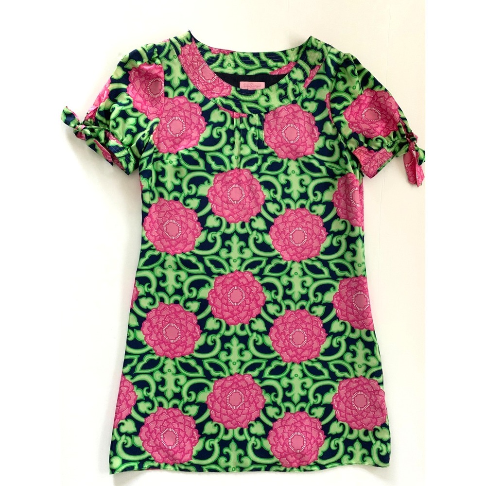 Lilly Pulitzer Dasha Silk Shift Dress Private Property‎ Floral Trellis 4 2 XS